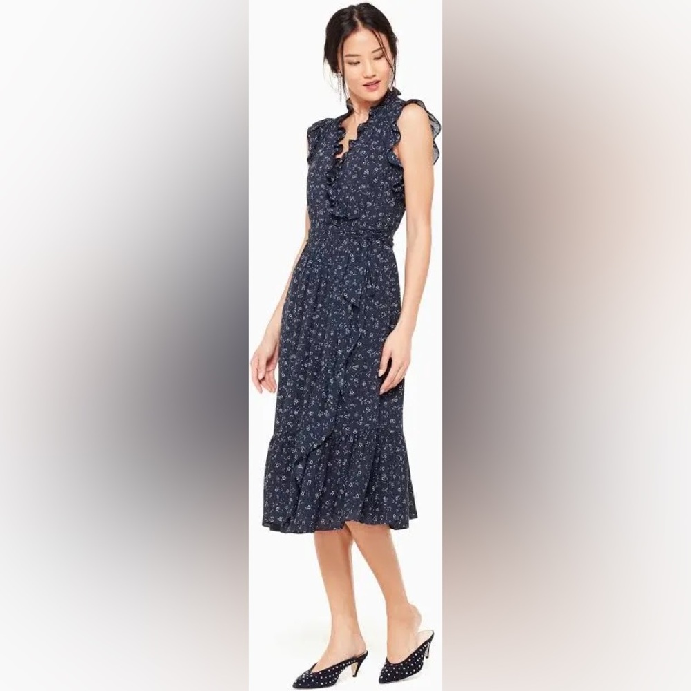 Kate Spade Navy Blue Floral Midi Dress